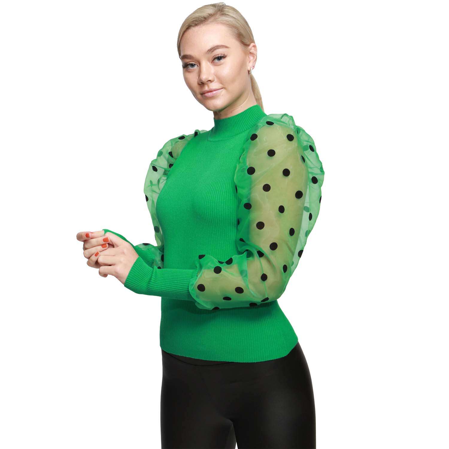 jumper-top-ribbed-body-shimmer-spotty-sleeves-single