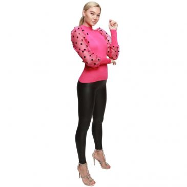 fuchsia-jumper-top-ribbed-body-shimmer-spotty-sleeves-bulk