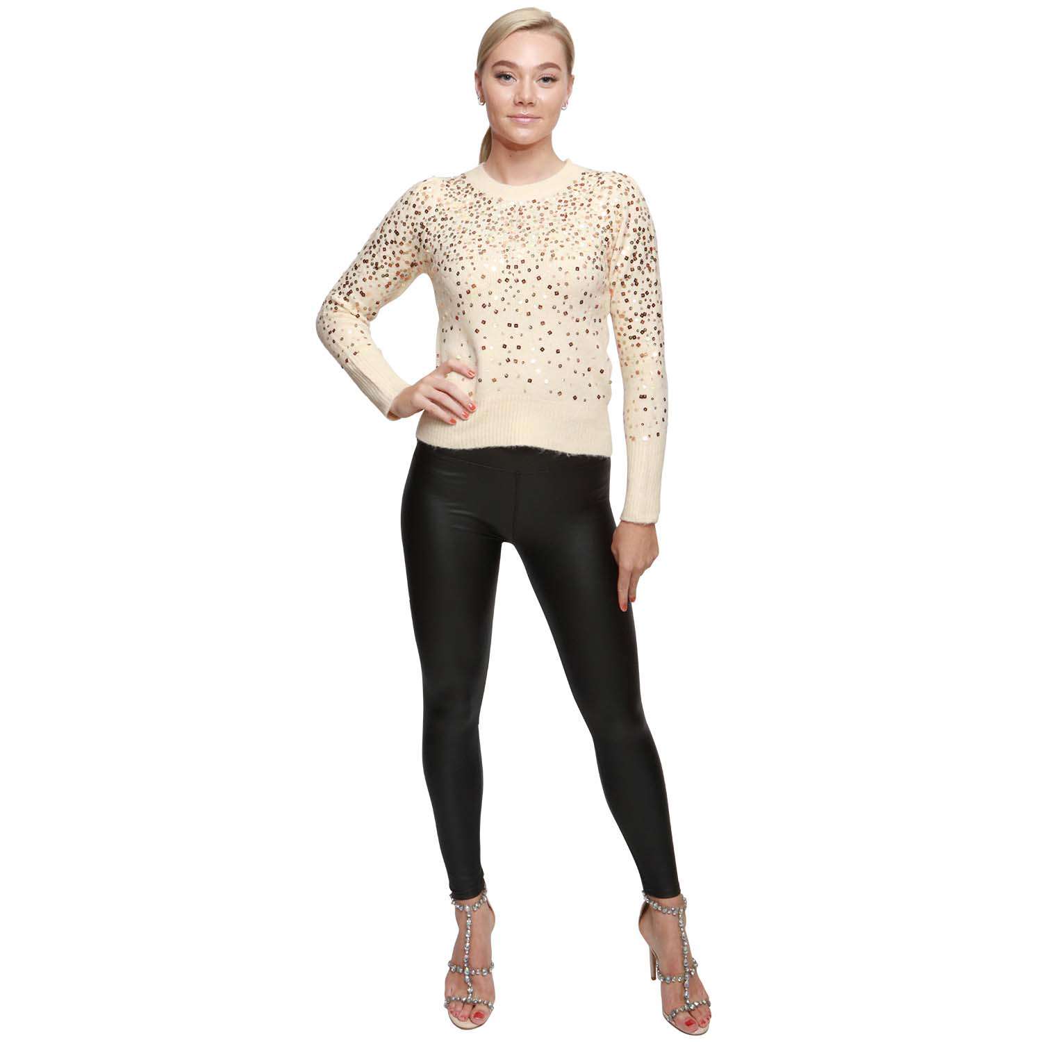 Beige Jumper Soft Knit Sequins All Over (Bulk)