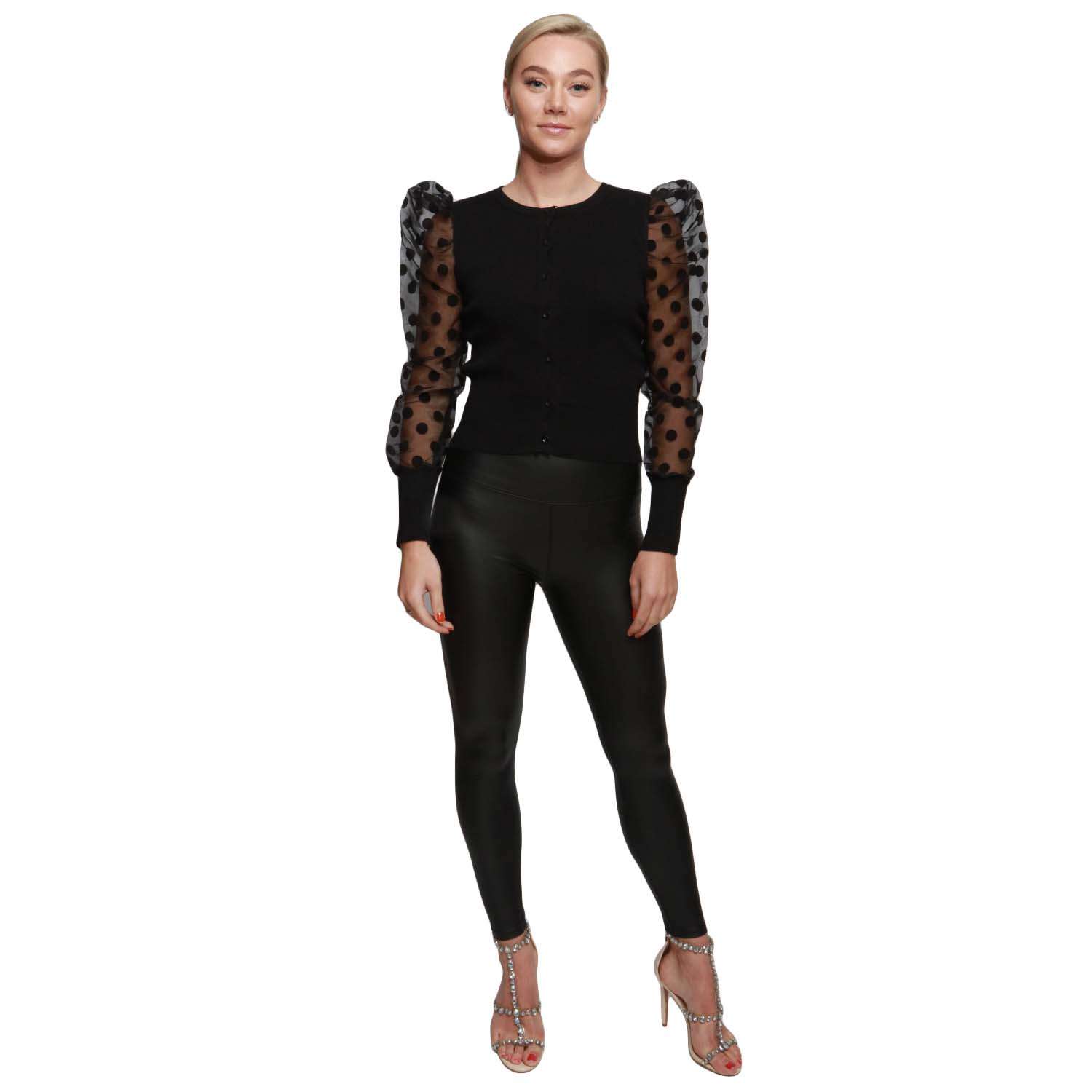 Black Cardigan Soft Knit Shimmer Spotty Sleeves (Single)