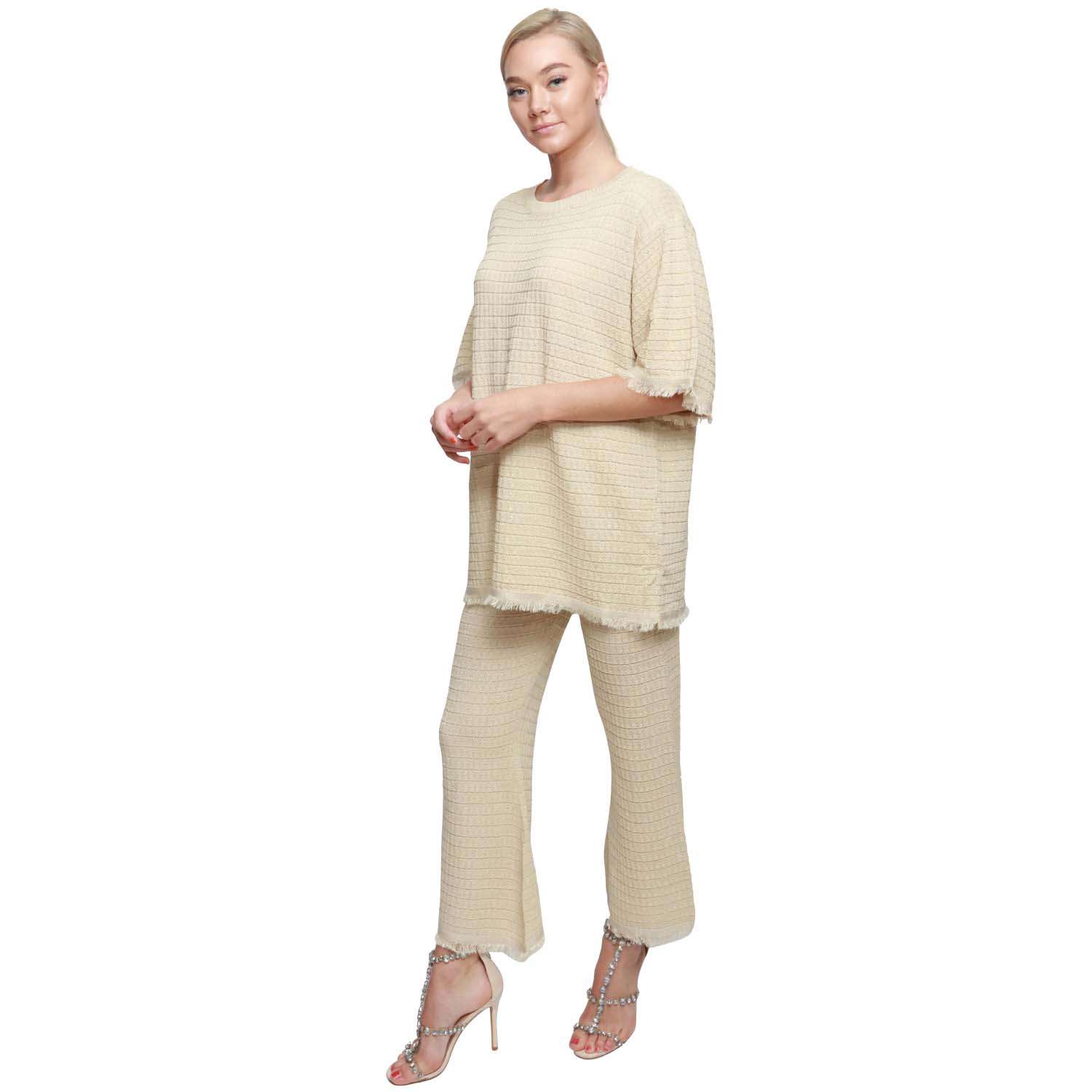 Beige Lounge Set Midi Sleeve Lurex Fabric (Single)