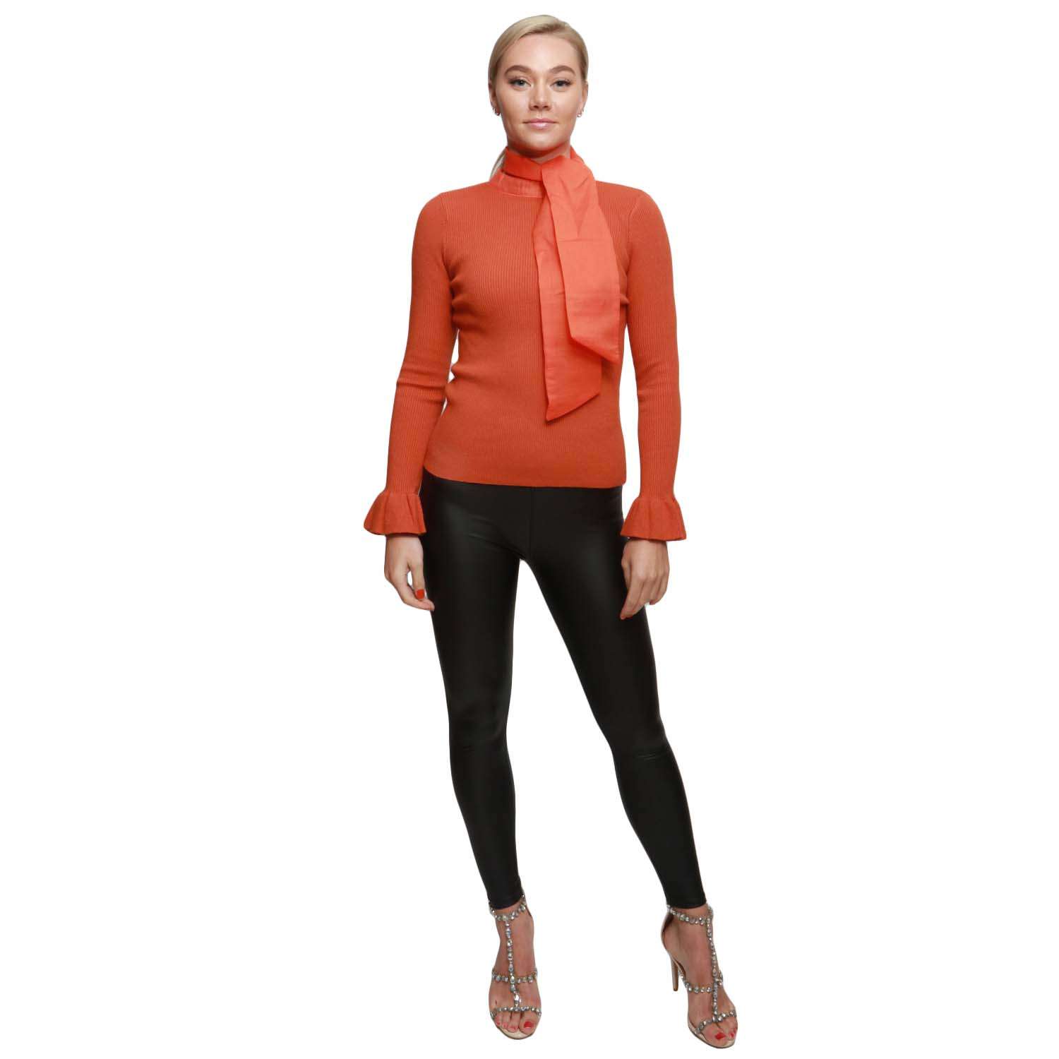 Orange Jumper Stretchy Knit With Collar Bow (Bulk)