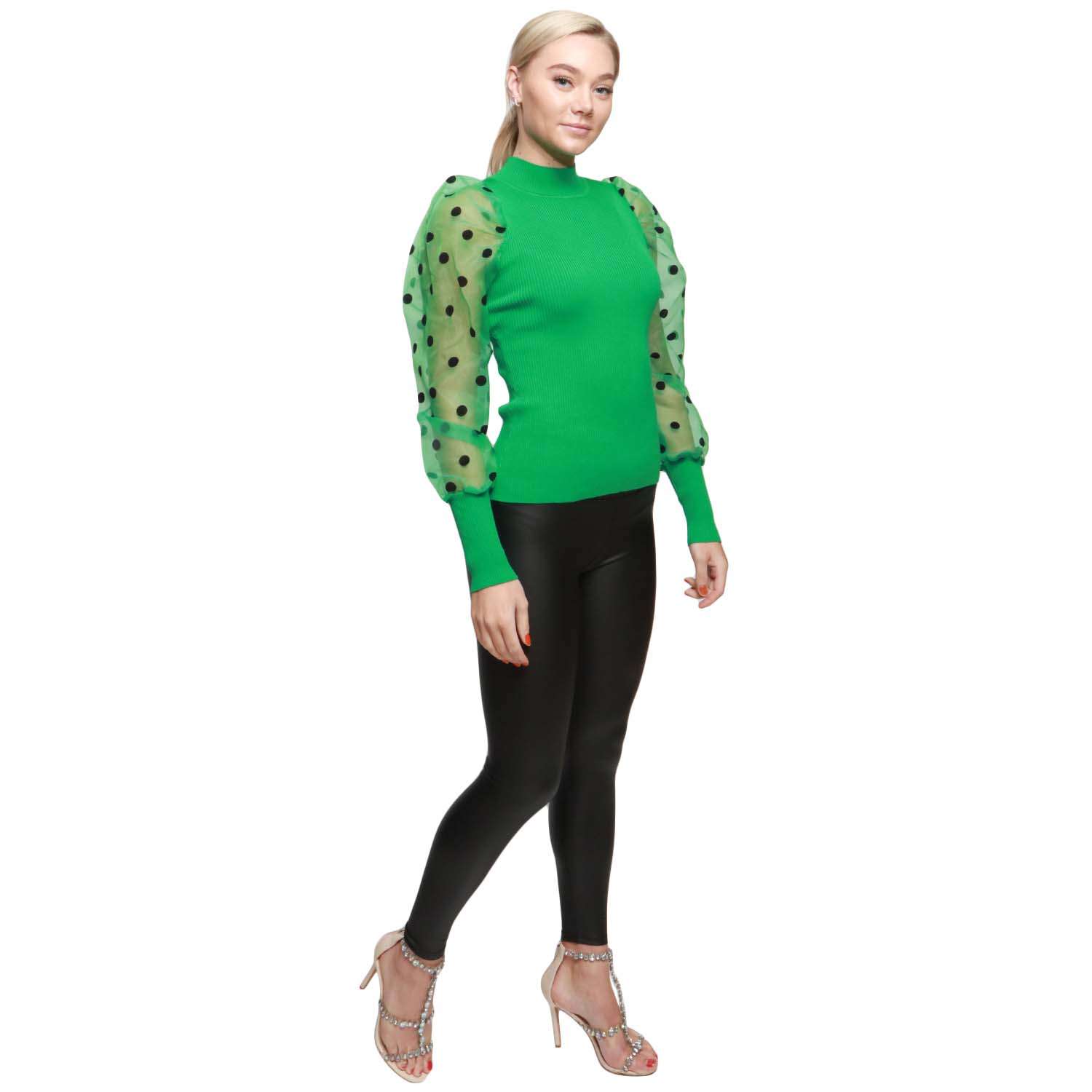Jumper Top Ribbed Body Shimmer Spotty Sleeves (Single)